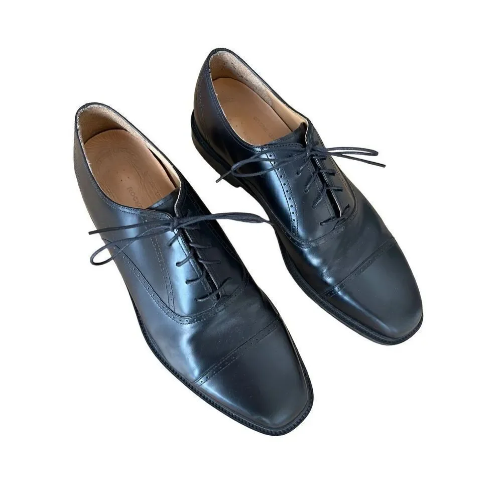 Rockport Mens Black Lace Up Square Toe Leather Comfort Oxford Shoes Size 11.5